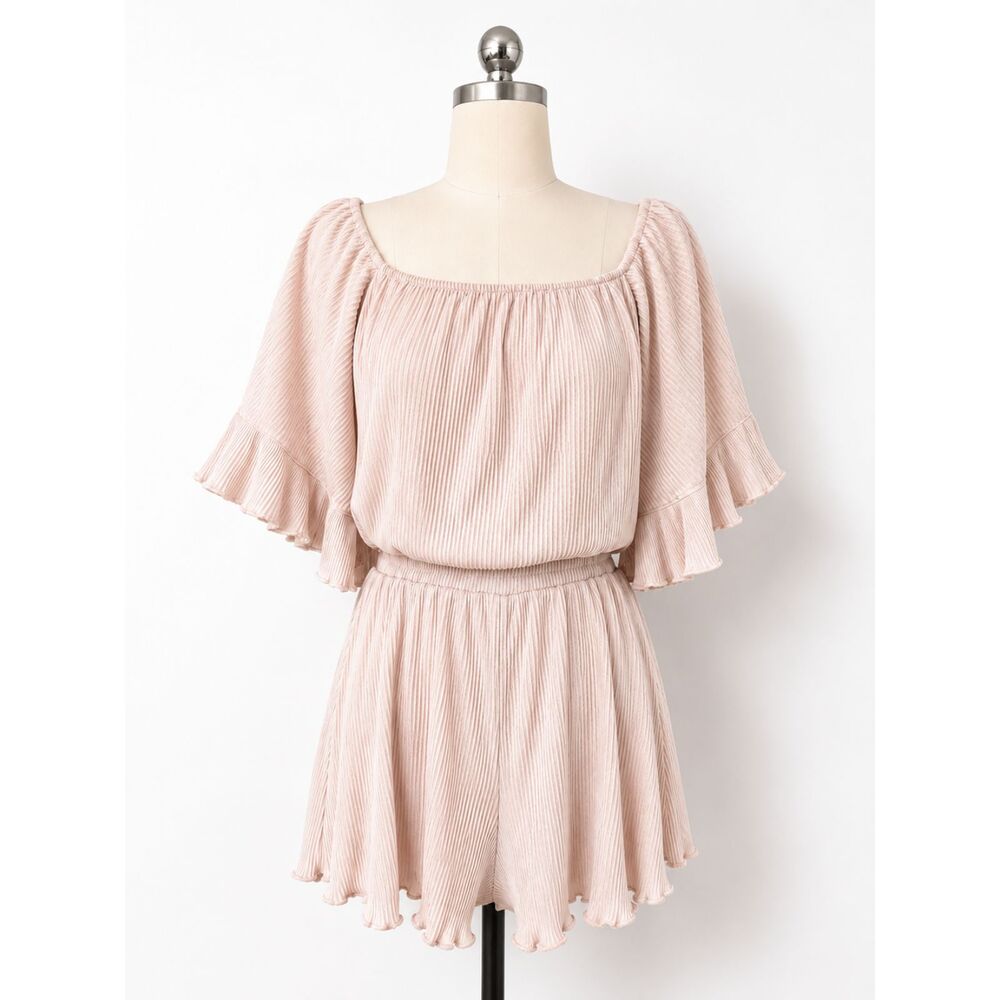 Anthropologie Free the Roses Texture Knit Summer Romper Dusty Pink Size XSmall